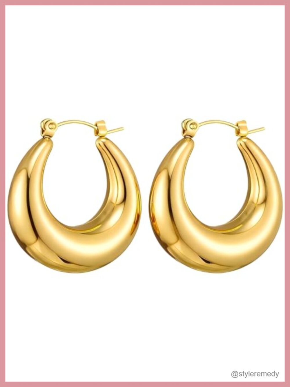 18K Gold Plated Chunky Hoop Earrings S925 Silver Posts Hypoallergenic